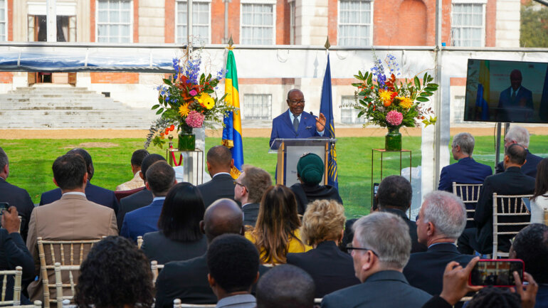 The Gabonese president during a ceremony in October 2022 at Marlborough House, headquarters of the Commonwealth © The Commonwealth