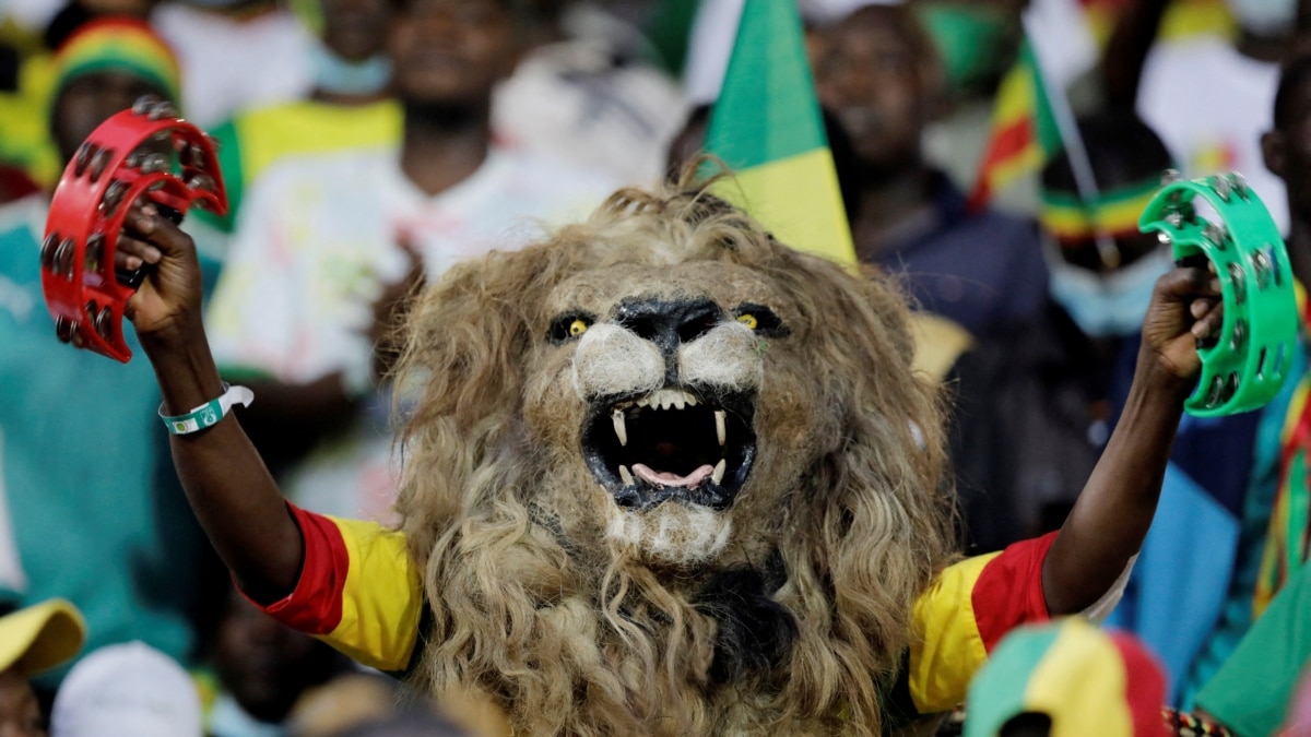 Soccer (Football) fans erupt in joy at Ahmadou Ahidjo Stadium in Yaounde, Cameroon during AFCON's semi final game between Burkina Faso and Senegal, Feb. 2, 2022.